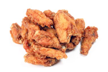 Beyaz arka plan üzerinde Derin Kızarmış Tavuk Wings Drumstick Nuggets Patlamış mısır 