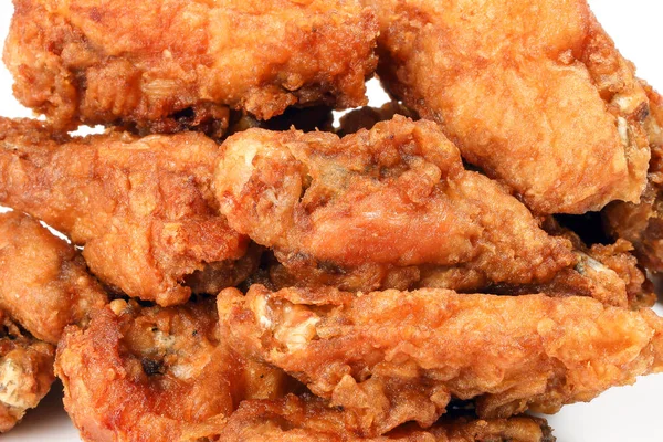 Deep Fried Chicken Wings Drumstick Nuggets Popcorns Fundal Alb — Fotografie, imagine de stoc