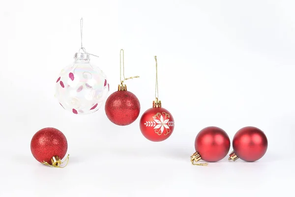 Kerst Rode Ornament Decoratie Hangling Witte Achtergrond — Stockfoto