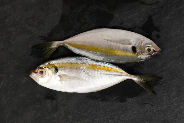 生の新鮮な小さな黄色の縞模様の細い魚 — ストック写真