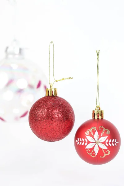 Kerst Rode Ornament Decoratie Hangling Witte Achtergrond — Stockfoto