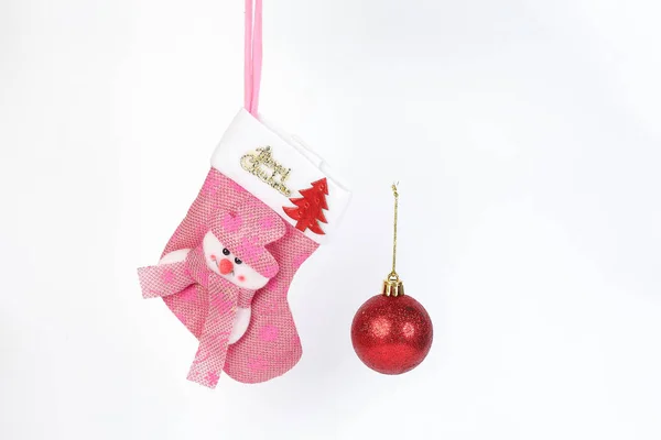 Kerst Rode Ornament Decoratie Hangling Witte Achtergrond — Stockfoto