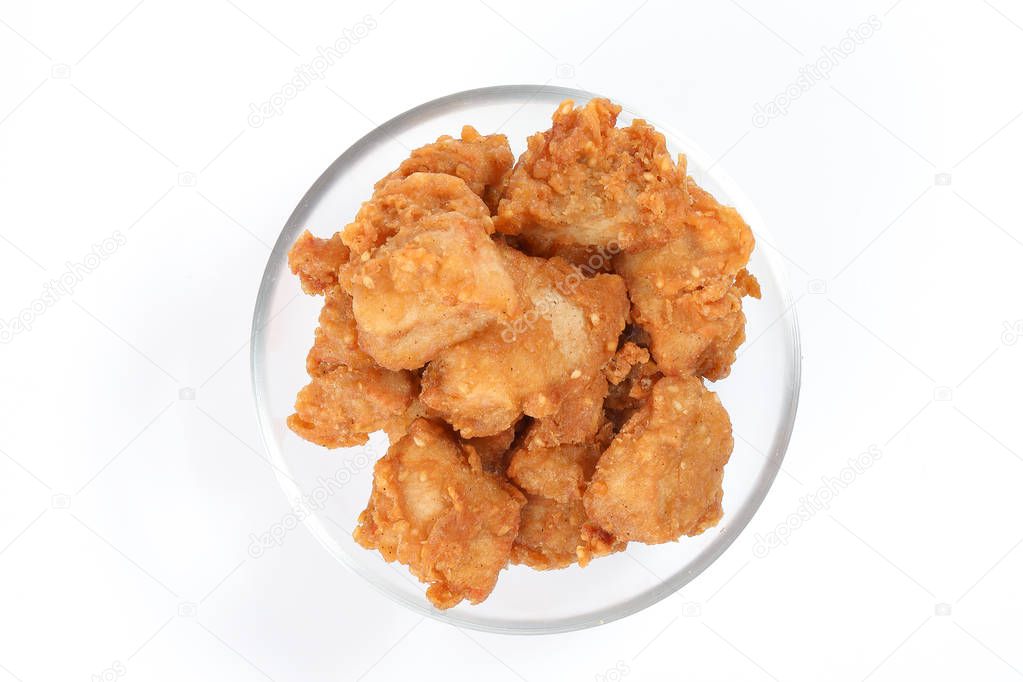 Deep Fried Chicken Wings Drumstick Nuggets Popcorns on white background 