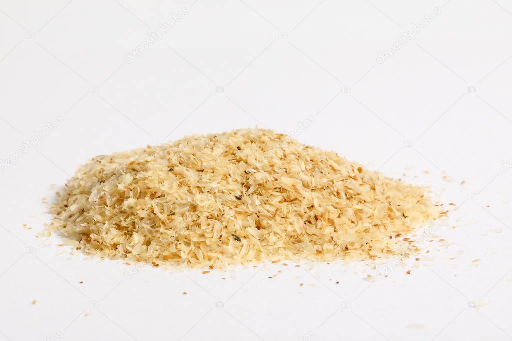 Psyllium Husk Isobgol on white background 