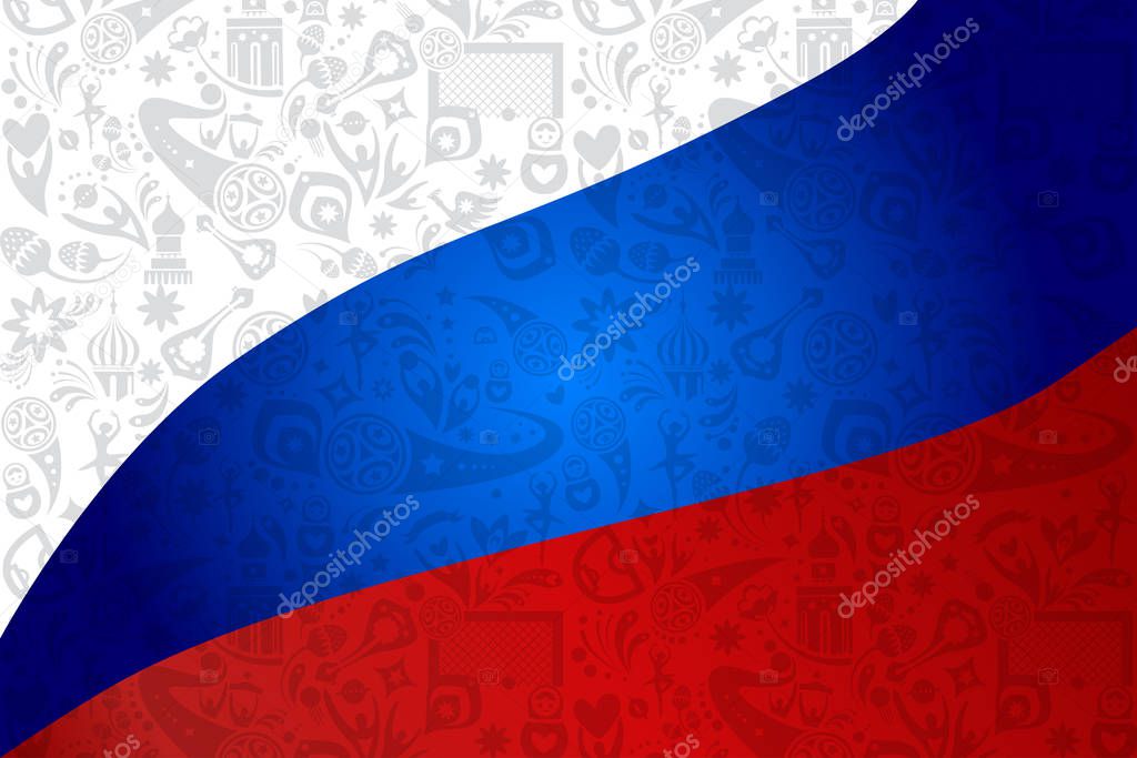 2018 World cup soccer Russia flag wallpaper, Football tournament russian flag color banner Abstract modern design poster brochure cover, card, flyer, colorful background vector illustration, template, promotion. Football 2018 Russia white, red, blue