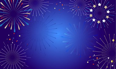 2019 happy New Year olay davetiyesi. Fireworks festival desen dekoratif öğeler, yıldız, top, soyut tatil Parlatıcı yıldız patlaması arka plan, vektör şablon, kart, Bilet, afiş, küme, tasarım, satış afiş kümesi, alışveriş kartı, hediye, fiş