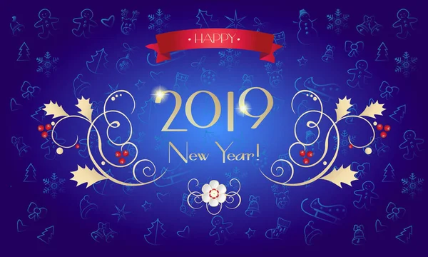 Pozvánka Událost Šťastný Nový Rok 2019 Ohňostroje Festivalu Vzor Dekorativní — Stockový vektor
