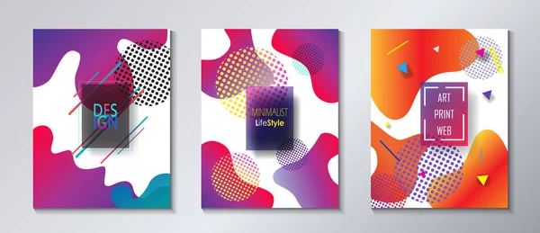 Abstrakte Flüssige Lebendige Farbverläufe Plakate Banner Flyer Broschüren Cover Set — Stockvektor