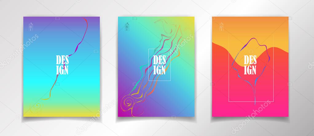 Abstract Fluid vibrant gradient color, Posters, Banners, Flyers, brochure covers set. Colorful dynamic floating bubbles shapes, hipster style. Trendy minimal futuristic design. Concept, Business, Summer, Music Festival, Disco dance 3d Surreal Pop Art