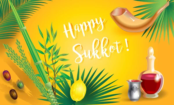 Happy Sukkot Calligraphy Text Greeting Card Jewish New Year Rosh — Stock Vector