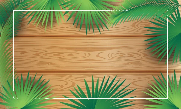 Суккот Рош Шана Фестиваль Пальмы Зеленые Листья Рамки Деревянном Фоне — стоковый вектор