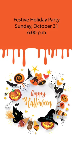 Happy Halloween Holiday Party Illustration Vector. Halloween Night Selebration, Carnival, Trendy Paper Party Hat - 