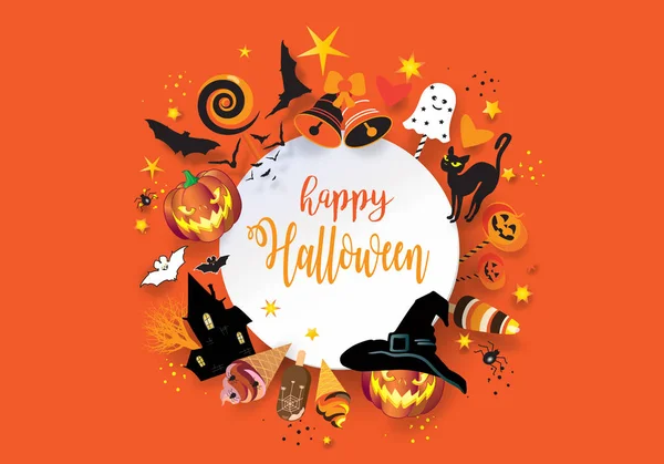 Happy Halloween Holiday Party Illustration Vector. Halloween Night Selebration, Carnival, Trendy Paper Party Hat - 