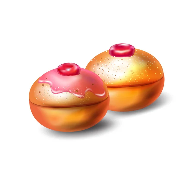 Пончики Счастливая Ханука Еврейским Традиционным Праздником Ханука Печёные Пончики Черникой — стоковый вектор