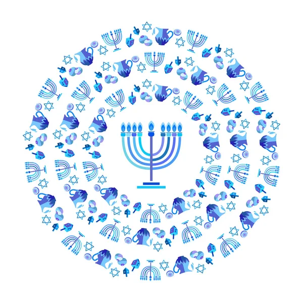 Israel Días Festivos Judíos Hanukkah Tarjeta Felicitación Tradicionales Símbolos Janucá — Vector de stock