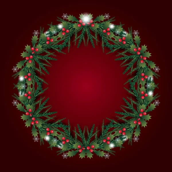 Χριστουγεννιάτικη Κάρτα Χειμερινές Διακοπές Ρουστίκ Κουκουνάρι Μούρα Στεφάνι Έλατο Χριστουγεννιάτικο — Διανυσματικό Αρχείο