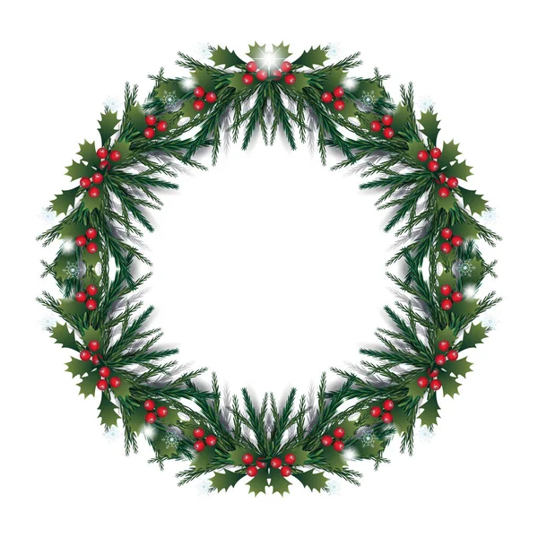 Χριστουγεννιάτικη Κάρτα Χειμερινές Διακοπές Ρουστίκ Κουκουνάρι Μούρα Στεφάνι Έλατο Χριστουγέννων — Διανυσματικό Αρχείο
