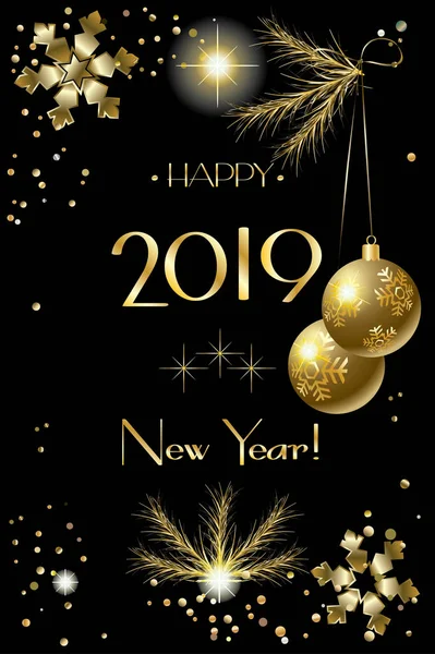 Šťastný Nový Rok 2019 Zimní Dovolená Krásné Vánoční Pozdrav Karty — Stockový vektor