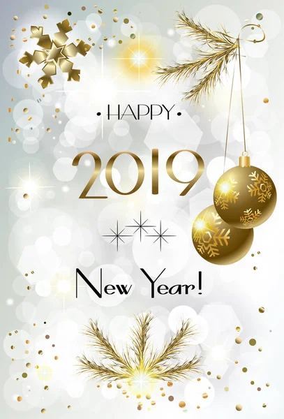 Šťastný Nový Rok 2019 Zimní Dovolená Krásné Vánoční Pozdrav Karty — Stockový vektor