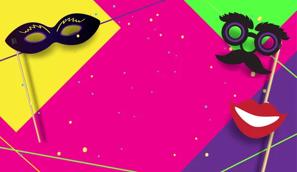 2023 Rioカーニバルのお祝いポスター ミュージシャン コンフェッティ マスク 仮面舞踏会のシンボル フェスティバル抽象的なカラフルな幾何学的なバナー チケット カード ブラジルのカーニバル — ストックベクタ