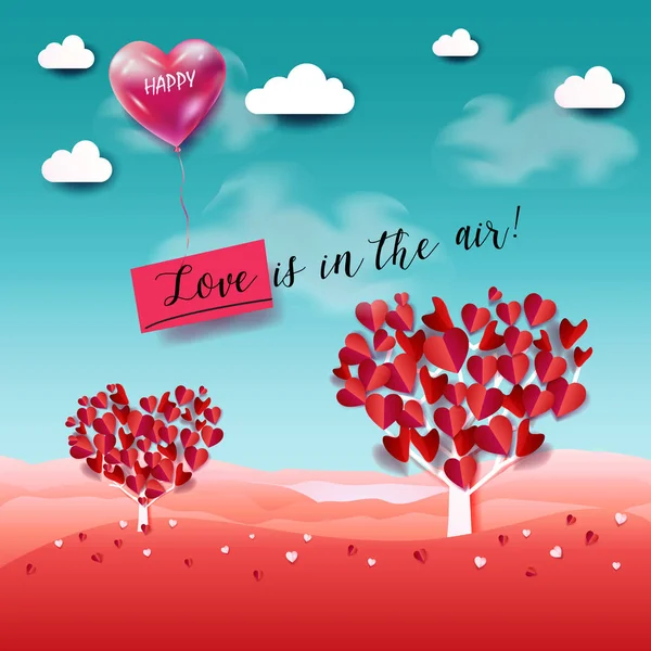 Amor Está Aire Letras Feliz San Valentín Banner Árbol Amor — Archivo Imágenes Vectoriales