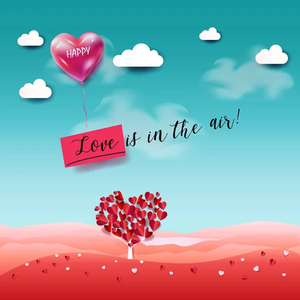 Amor Está Aire Letras Feliz San Valentín Banner Árbol Amor — Archivo Imágenes Vectoriales