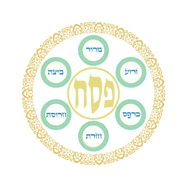 Πλάκα Πέσαχ Διακοπές Πάσχα Μετάφραση Εβραϊκά Γράμματα Λογότυπο Κάρτα Εικονίδιο — Διανυσματικό Αρχείο