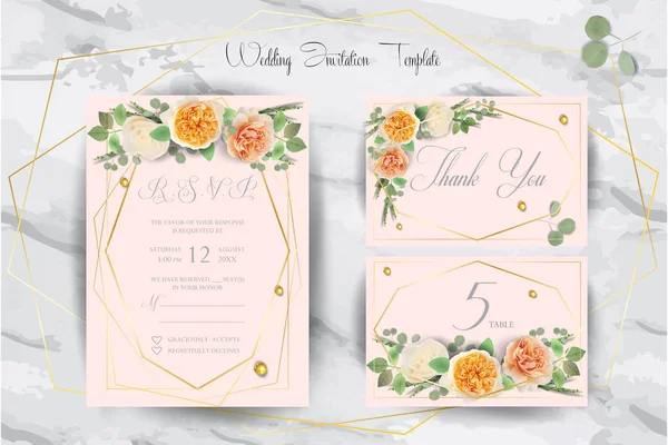 Floral Wedding Invitation Elegant Invite Thank You Rsvp Date Bridal — Stock Vector
