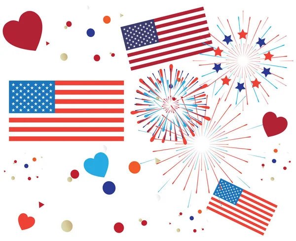 Juli Happy Independence Day Symbolen Patroon Set Patriottische Amerikaanse Vlag — Stockvector