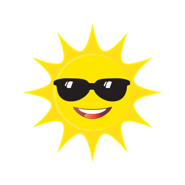 Sol Amarelo Óculos Sol Rosto Sorridente Isolado Fundo Branco Emoji —  Vetores de Stock