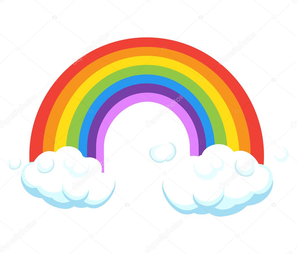 Banner with rainbow and clouds isolated on white background, cartoon illustration vector for poster, flyer, sign, rainbow icon, sticker, greeting card, web banner, brochure cover, t-shirt design shirt modern peace 2024 kids party decoration stay home