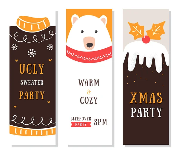 Noel el ilanları, kartları ve davetiyeler. Çirkin kazak ve pijama partisi — Stok Vektör