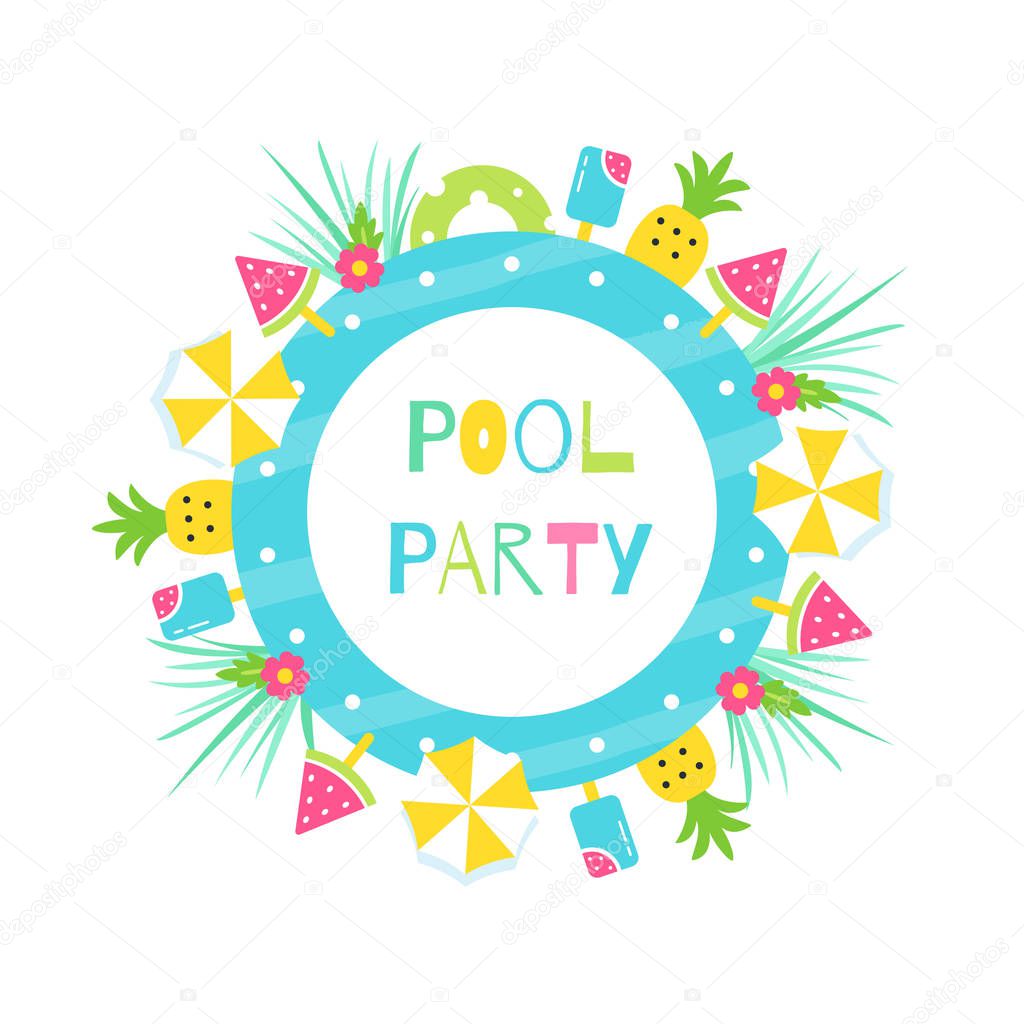 Summer Pool or Beach Tropical Theme Party. Vector Poster or Invitation Card Design