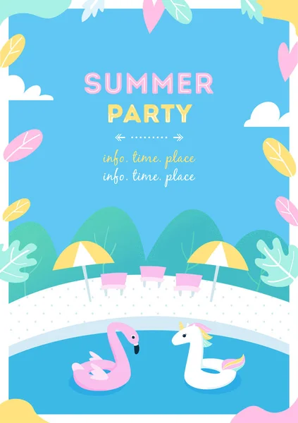 Summer Pool Party or Activity for Kids. Vector Design Poster — Stock Vector