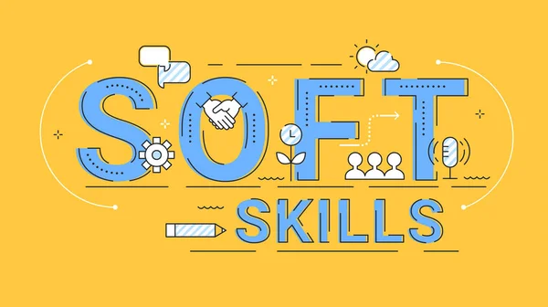 Soft Skills Konzept veranschaulicht Zeichen. Umriss Symbole flache Vektor-Design — Stockvektor