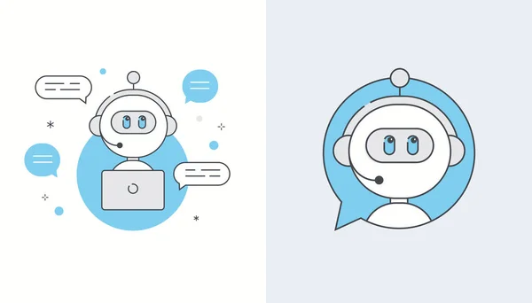 Иконки Chatbot, Artificial Intelligence или Virtual Assistant Application Illustration. Векторный дизайн плоской линии Векторная Графика