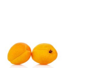 Beyaz arka planda izole edilmiş olgun organik kayısılar, makro.