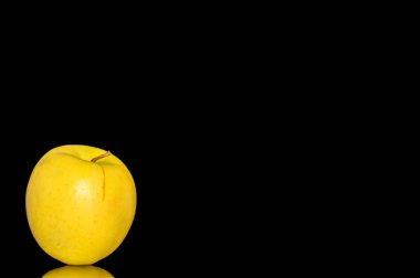 Siyah arkaplanda izole edilmiş sarı tatlı elmalar, makro.