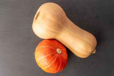 Olgun tatlı balkabakları, üst manzara, makro