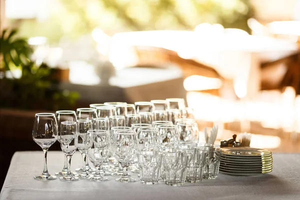 Glasses for wine and champagne at a buffet table Stock Picture