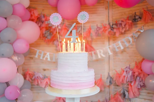 Cream pink cake for girl children's birthday