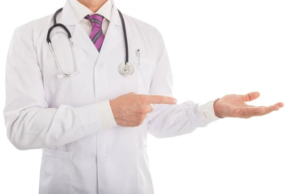 Médico Mão Apontando Para Outra Mão Exibição Virtual Item — Fotografia de Stock