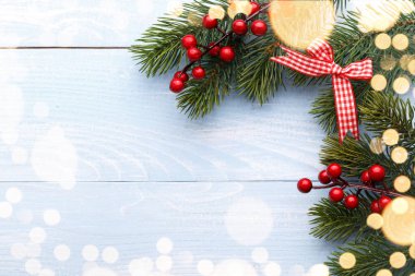 Kırmızı holly çilek ile çam ağacı dalları