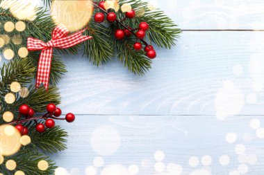 Kırmızı holly çilek ile çam ağacı dalları