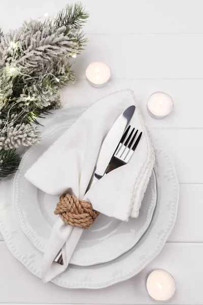 Christmas or new year table setting — Stock Photo, Image