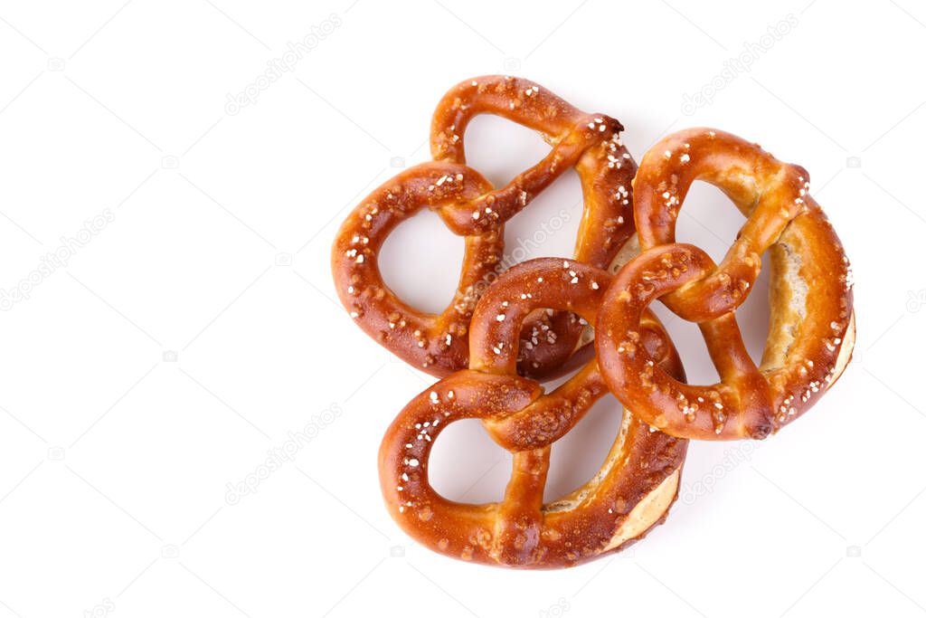 Traditional Bavarian salty pretzels isolated