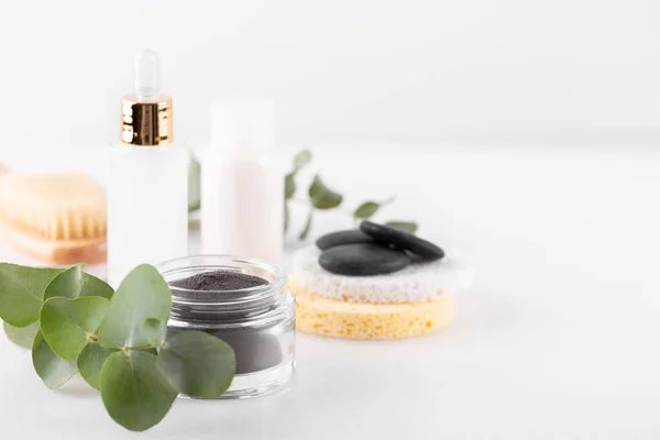 Black Cosmetic Clay Powder Skin Hair Spa Wellness Natural Cosmetics — Stock Photo, Image