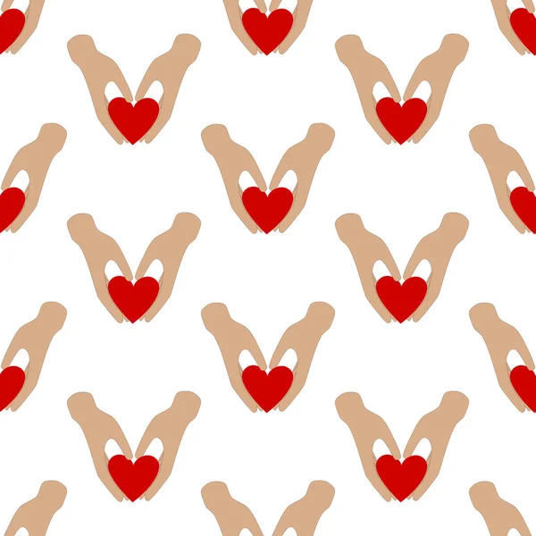 Heart Hands Seamless Pattern White Background Vector Illustration — Stock Vector
