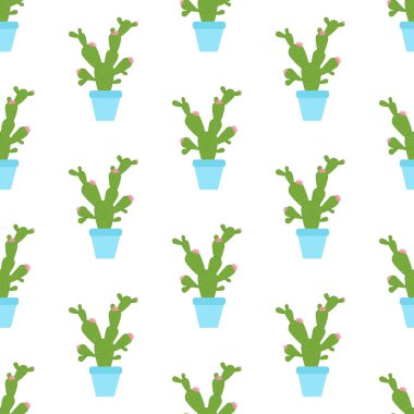 Kaktüs bitki Dikişsiz desen beyaz arka plan üzerinde. Vektör çizim