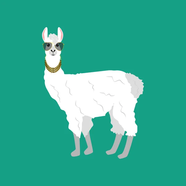 Llama Alpaka Ilustración Sobre Fondo Verde Ilustración Vectorial — Vector de stock